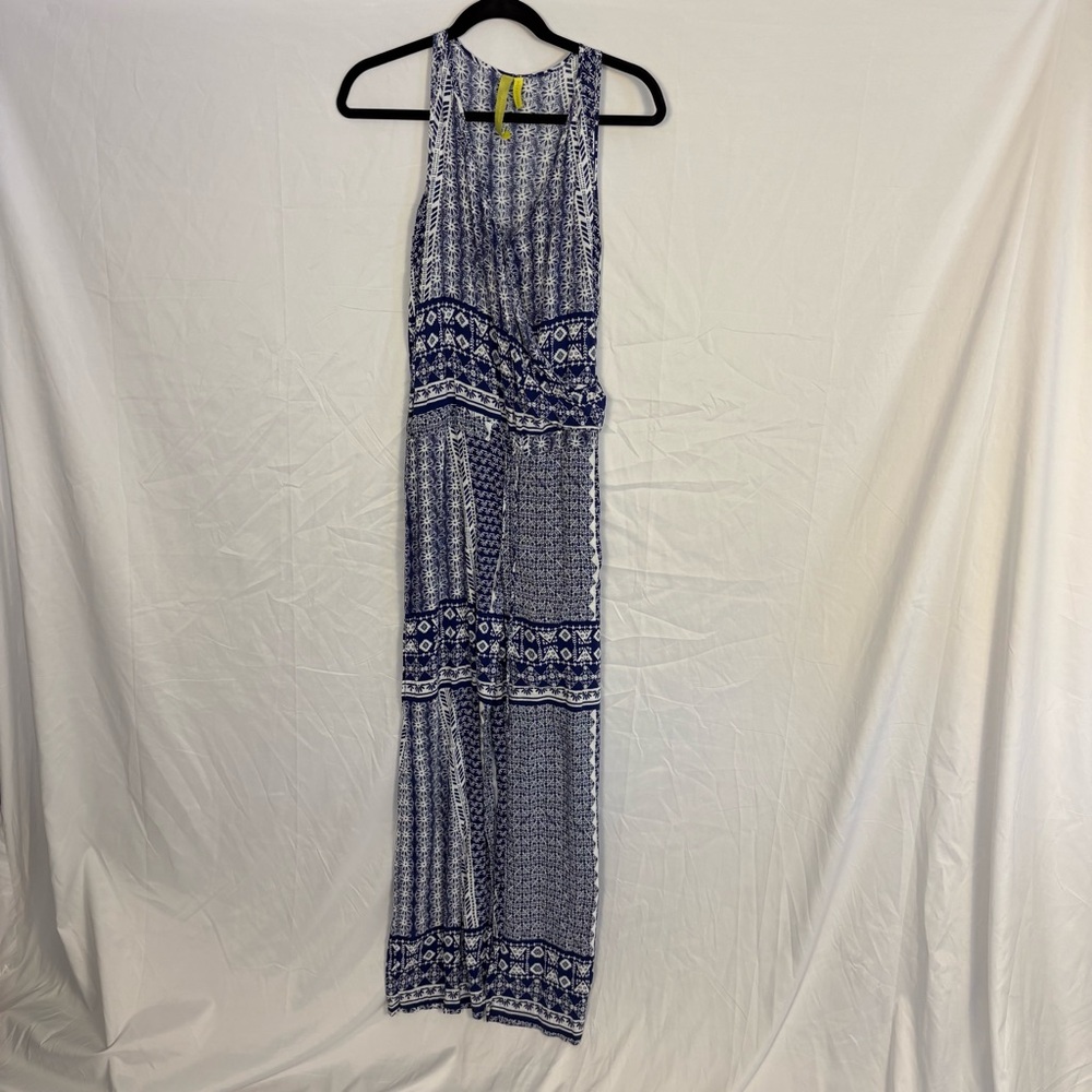 Green Dragon Blue and White Patterned Boho Jumpsuit Sz S